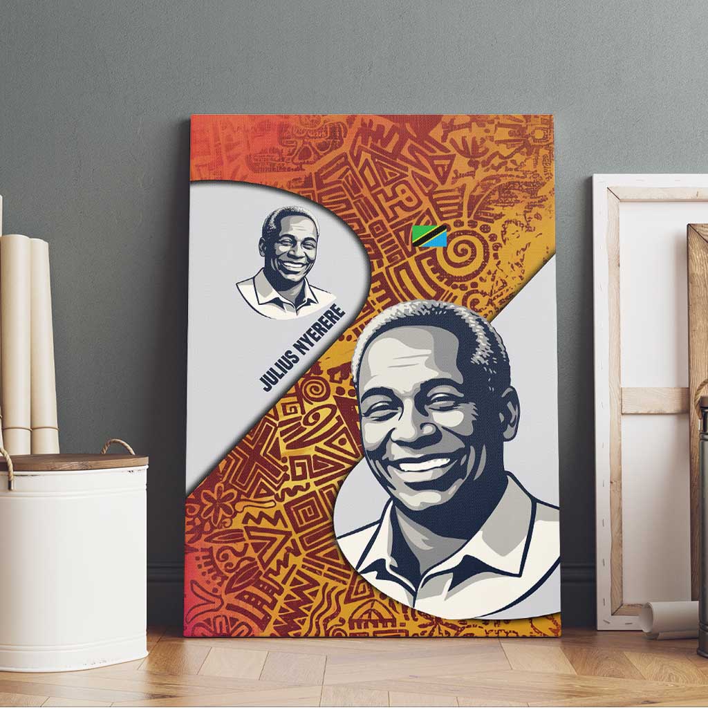 Julius Nyerere Canvas Wall Art with Smiling Portrait, Tribal Pattern and Simplicity is Power Quote - Wonder Print Shop