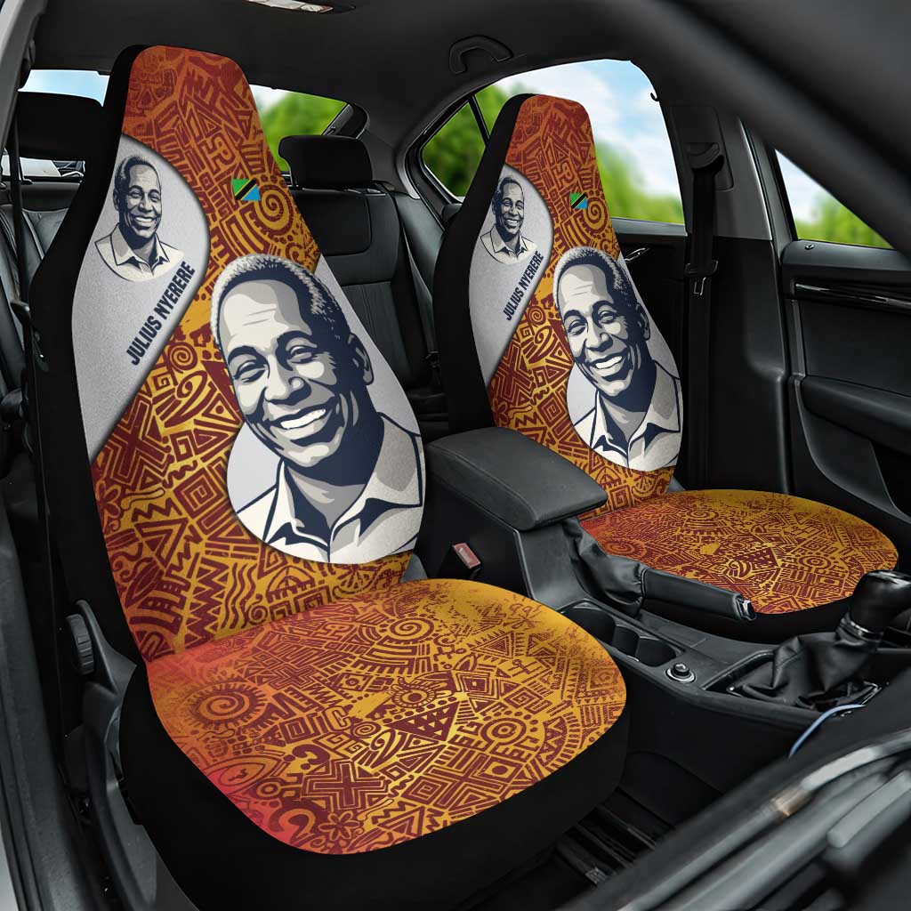 Julius Nyerere Car Seat Cover with Smiling Portrait, Tribal Pattern and Simplicity is Power Quote - Wonder Print Shop