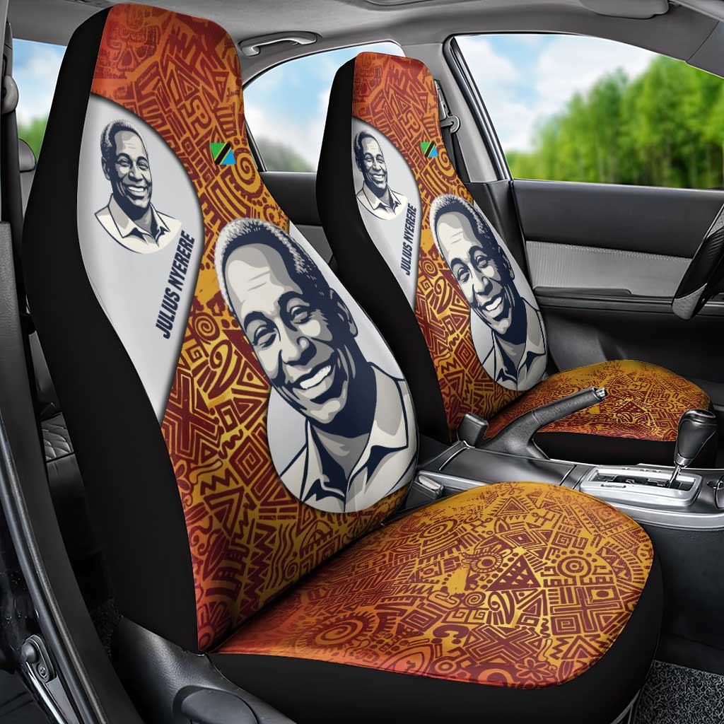 Julius Nyerere Car Seat Cover with Smiling Portrait, Tribal Pattern and Simplicity is Power Quote - Wonder Print Shop