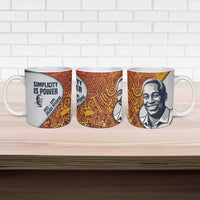 Julius Nyerere Ceramic Mug with Smiling Portrait, Tribal Pattern and Simplicity is Power Quote - Wonder Print Shop