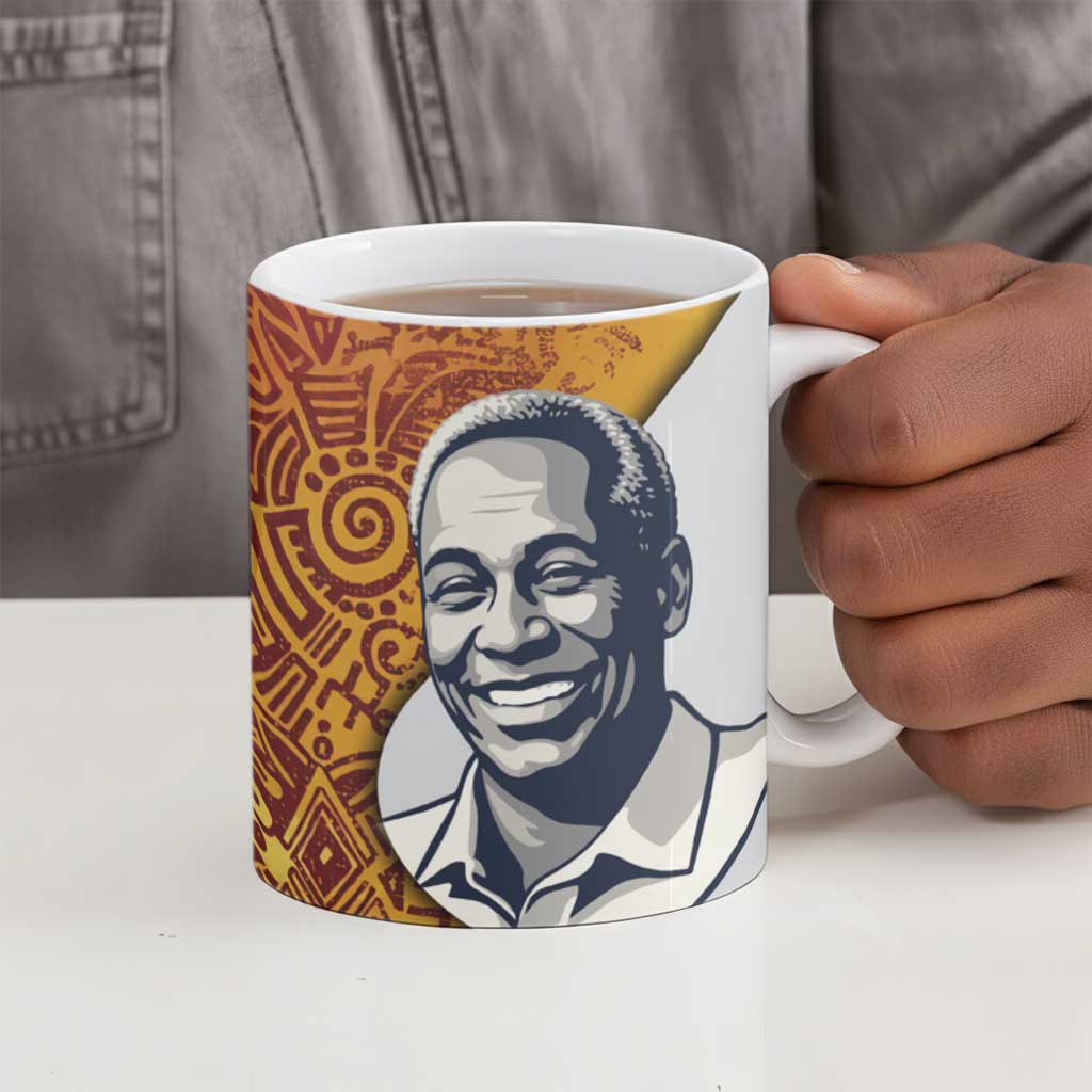 Julius Nyerere Ceramic Mug with Smiling Portrait, Tribal Pattern and Simplicity is Power Quote - Wonder Print Shop