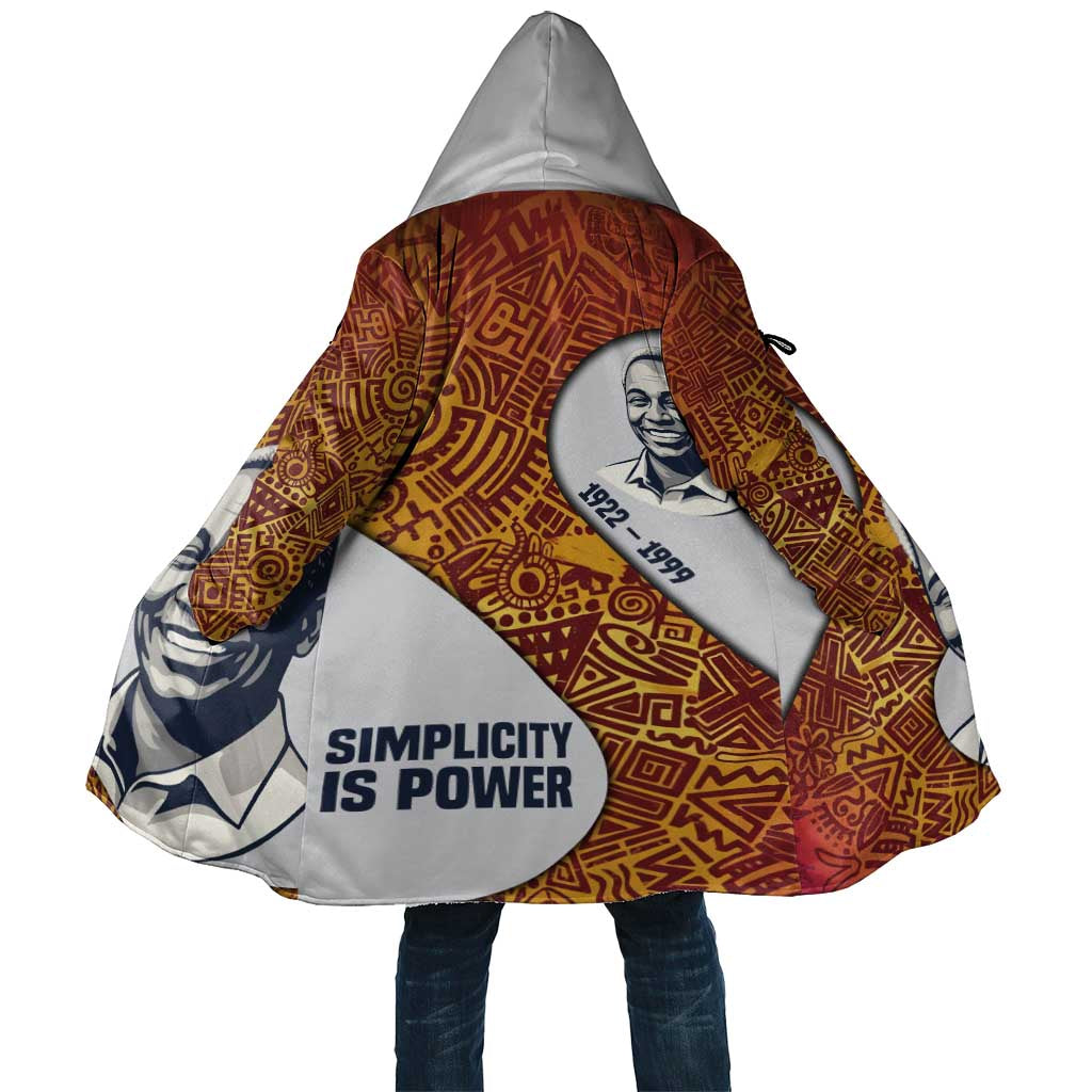 Julius Nyerere Cloak with Smiling Portrait, Tribal Pattern and Simplicity is Power Quote - Wonder Print Shop