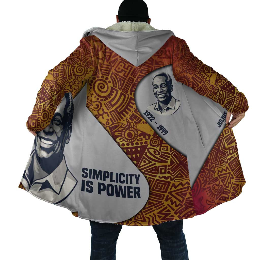 Julius Nyerere Cloak with Smiling Portrait, Tribal Pattern and Simplicity is Power Quote - Wonder Print Shop