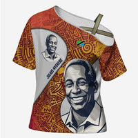 Julius Nyerere Cross Shoulder Shirt with Smiling Portrait, Tribal Pattern and Simplicity is Power Quote - Wonder Print Shop