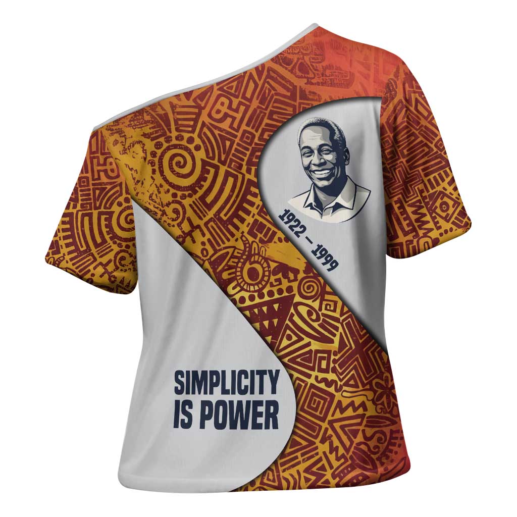 Julius Nyerere Cross Shoulder Shirt with Smiling Portrait, Tribal Pattern and Simplicity is Power Quote - Wonder Print Shop