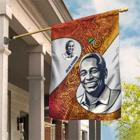 Julius Nyerere Garden Flag with Smiling Portrait, Tribal Pattern and Simplicity is Power Quote - Wonder Print Shop