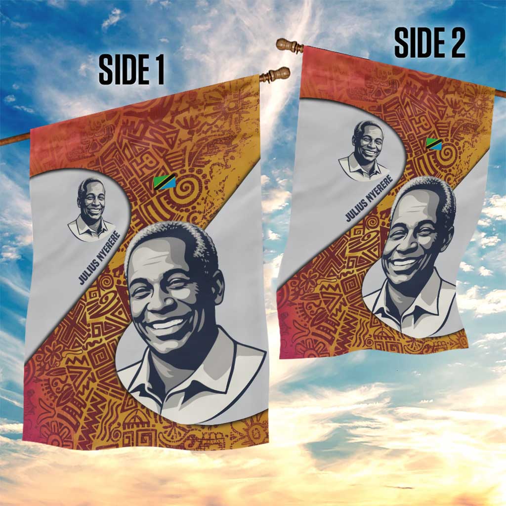 Julius Nyerere Garden Flag with Smiling Portrait, Tribal Pattern and Simplicity is Power Quote - Wonder Print Shop