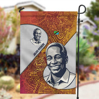 Julius Nyerere Garden Flag with Smiling Portrait, Tribal Pattern and Simplicity is Power Quote - Wonder Print Shop