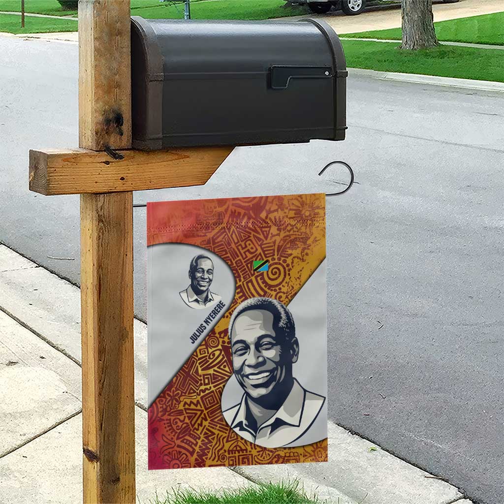 Julius Nyerere Garden Flag with Smiling Portrait, Tribal Pattern and Simplicity is Power Quote - Wonder Print Shop