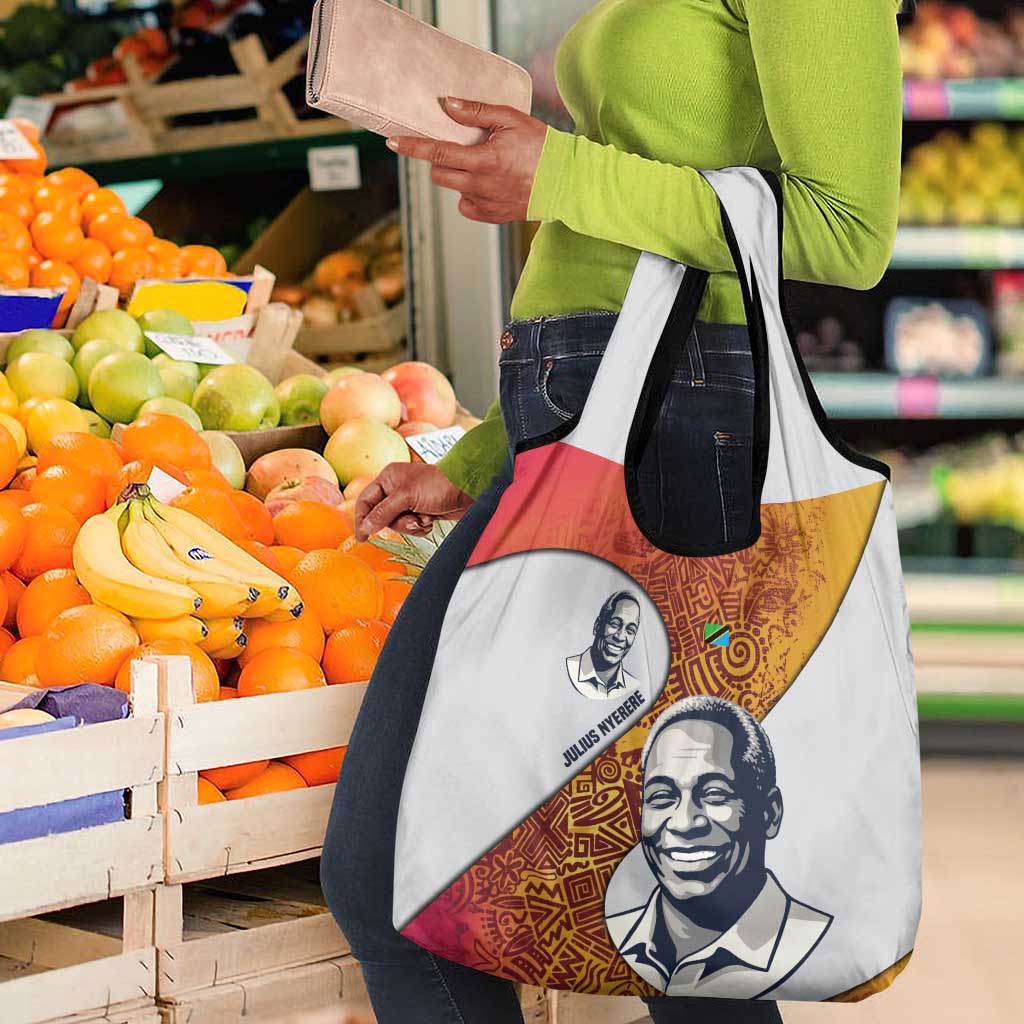 Julius Nyerere Grocery Bag with Smiling Portrait, Tribal Pattern and Simplicity is Power Quote - Wonder Print Shop
