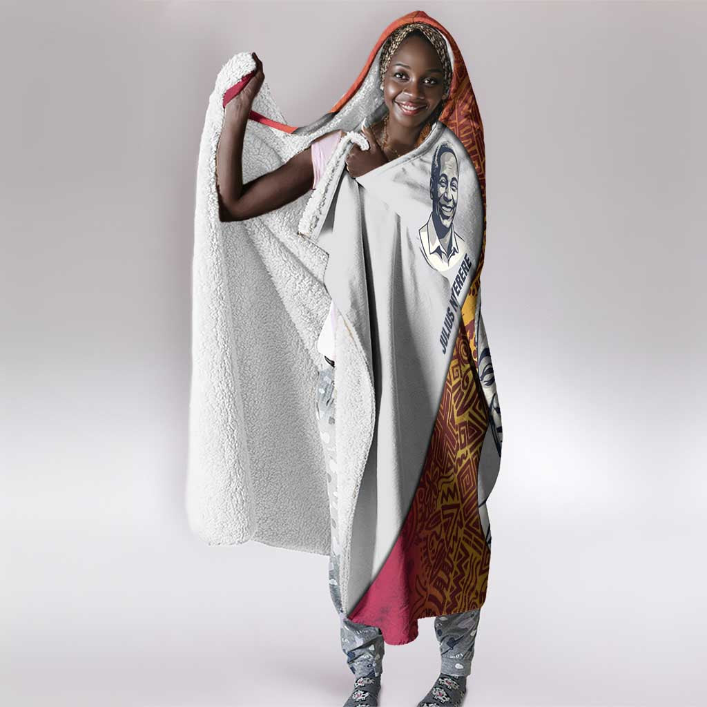 Julius Nyerere Hooded Blanket with Smiling Portrait, Tribal Pattern and Simplicity is Power Quote - Wonder Print Shop