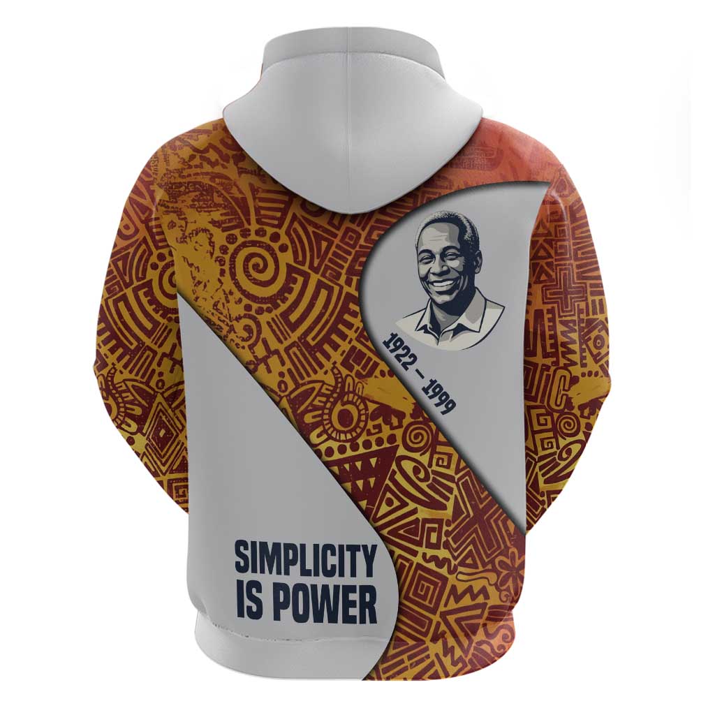 Julius Nyerere Hoodie with Smiling Portrait, Tribal Pattern and Simplicity is Power Quote - Wonder Print Shop