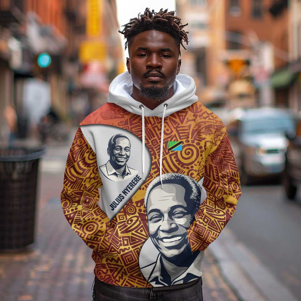 Julius Nyerere Hoodie with Smiling Portrait, Tribal Pattern and Simplicity is Power Quote - Wonder Print Shop