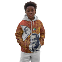 Julius Nyerere Kid Hoodie with Smiling Portrait, Tribal Pattern and Simplicity is Power Quote - Wonder Print Shop