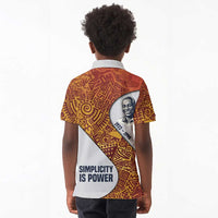Julius Nyerere Kid Polo Shirt with Smiling Portrait, Tribal Pattern and Simplicity is Power Quote - Wonder Print Shop