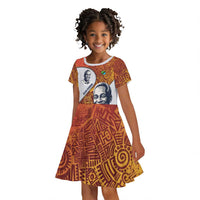 Julius Nyerere Kid Short Sleeve Dress with Smiling Portrait, Tribal Pattern and Simplicity is Power Quote - Wonder Print Shop