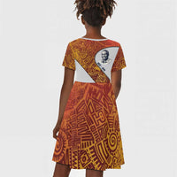 Julius Nyerere Kid Short Sleeve Dress with Smiling Portrait, Tribal Pattern and Simplicity is Power Quote - Wonder Print Shop