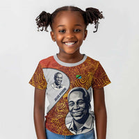 Julius Nyerere Kid T shirt with Smiling Portrait, Tribal Pattern and Simplicity is Power Quote - Wonder Print Shop