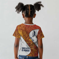 Julius Nyerere Kid T shirt with Smiling Portrait, Tribal Pattern and Simplicity is Power Quote - Wonder Print Shop