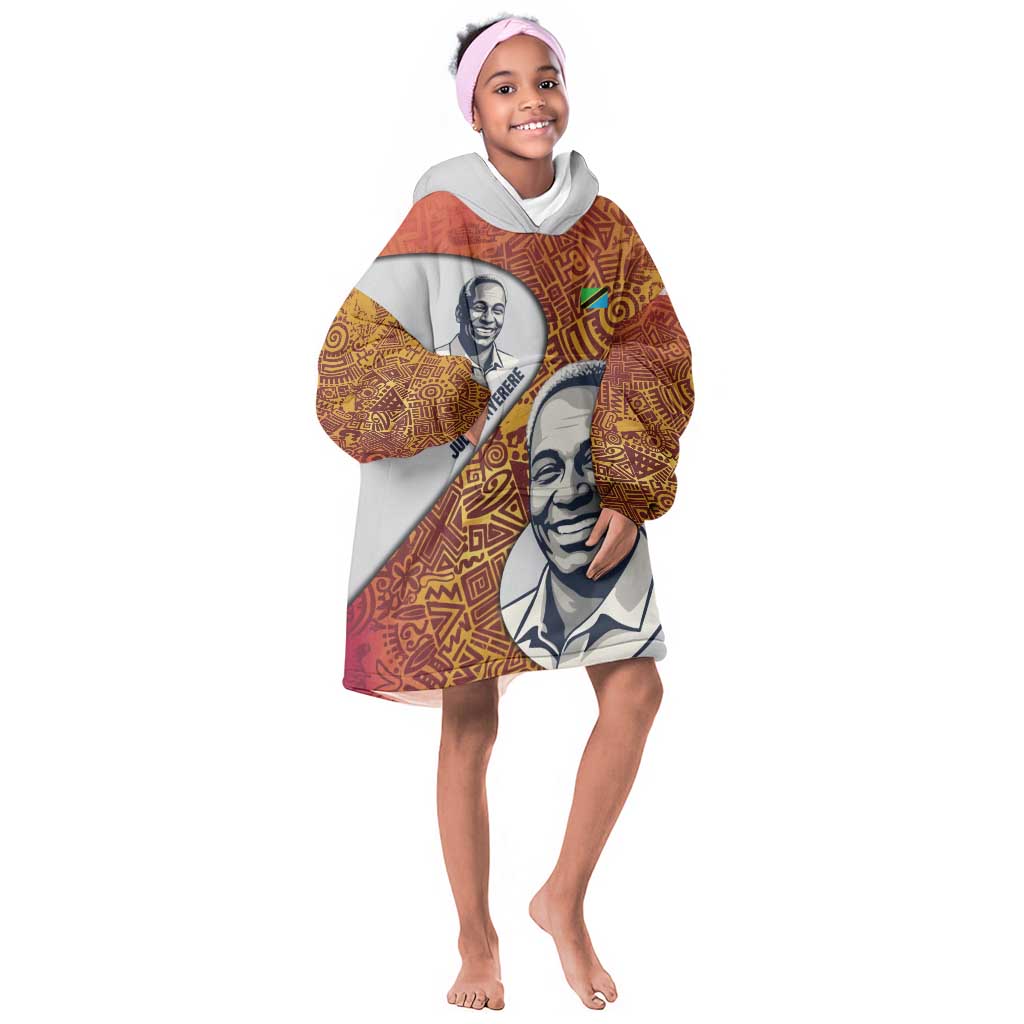 Julius Nyerere Kid Wearable Blanket Hoodie with Smiling Portrait, Tribal Pattern and Simplicity is Power Quote - Wonder Print Shop