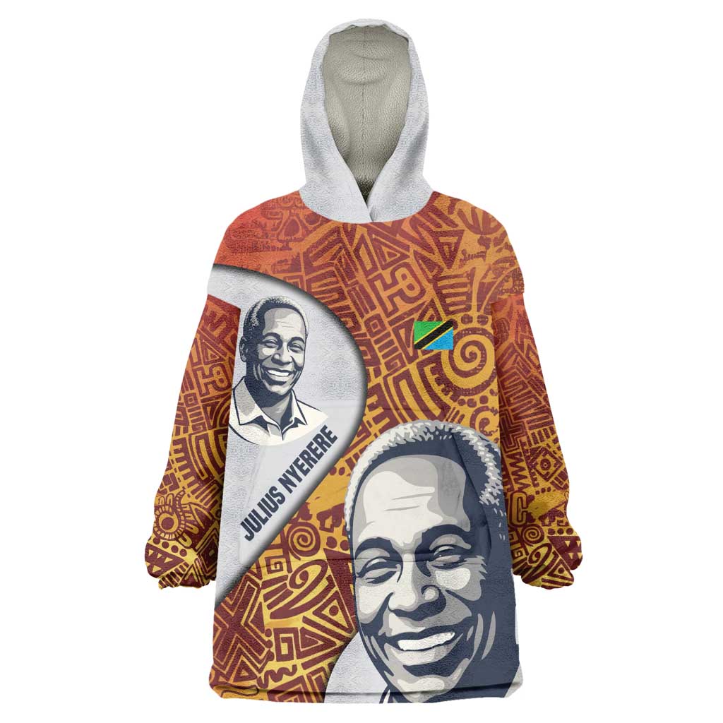 Julius Nyerere Kid Wearable Blanket Hoodie with Smiling Portrait, Tribal Pattern and Simplicity is Power Quote - Wonder Print Shop
