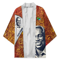 Julius Nyerere Kimono with Smiling Portrait, Tribal Pattern and Simplicity is Power Quote - Wonder Print Shop