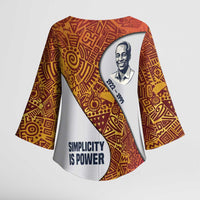 Julius Nyerere Kimono Sleeve Blouse with Smiling Portrait, Tribal Pattern and Simplicity is Power Quote - Wonder Print Shop