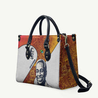 Julius Nyerere Leather Bag with Smiling Portrait, Tribal Pattern and Simplicity is Power Quote - Wonder Print Shop