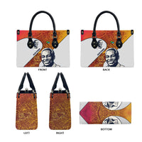Julius Nyerere Leather Bag with Smiling Portrait, Tribal Pattern and Simplicity is Power Quote - Wonder Print Shop