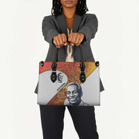 Julius Nyerere Leather Bag with Smiling Portrait, Tribal Pattern and Simplicity is Power Quote - Wonder Print Shop