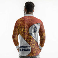 Julius Nyerere Long Sleeve Polo Shirt with Smiling Portrait, Tribal Pattern and Simplicity is Power Quote - Wonder Print Shop