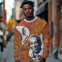 Julius Nyerere Long Sleeve Shirt with Smiling Portrait, Tribal Pattern and Simplicity is Power Quote - Wonder Print Shop