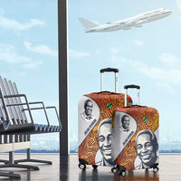 Julius Nyerere Luggage Cover with Smiling Portrait, Tribal Pattern and Simplicity is Power Quote - Wonder Print Shop
