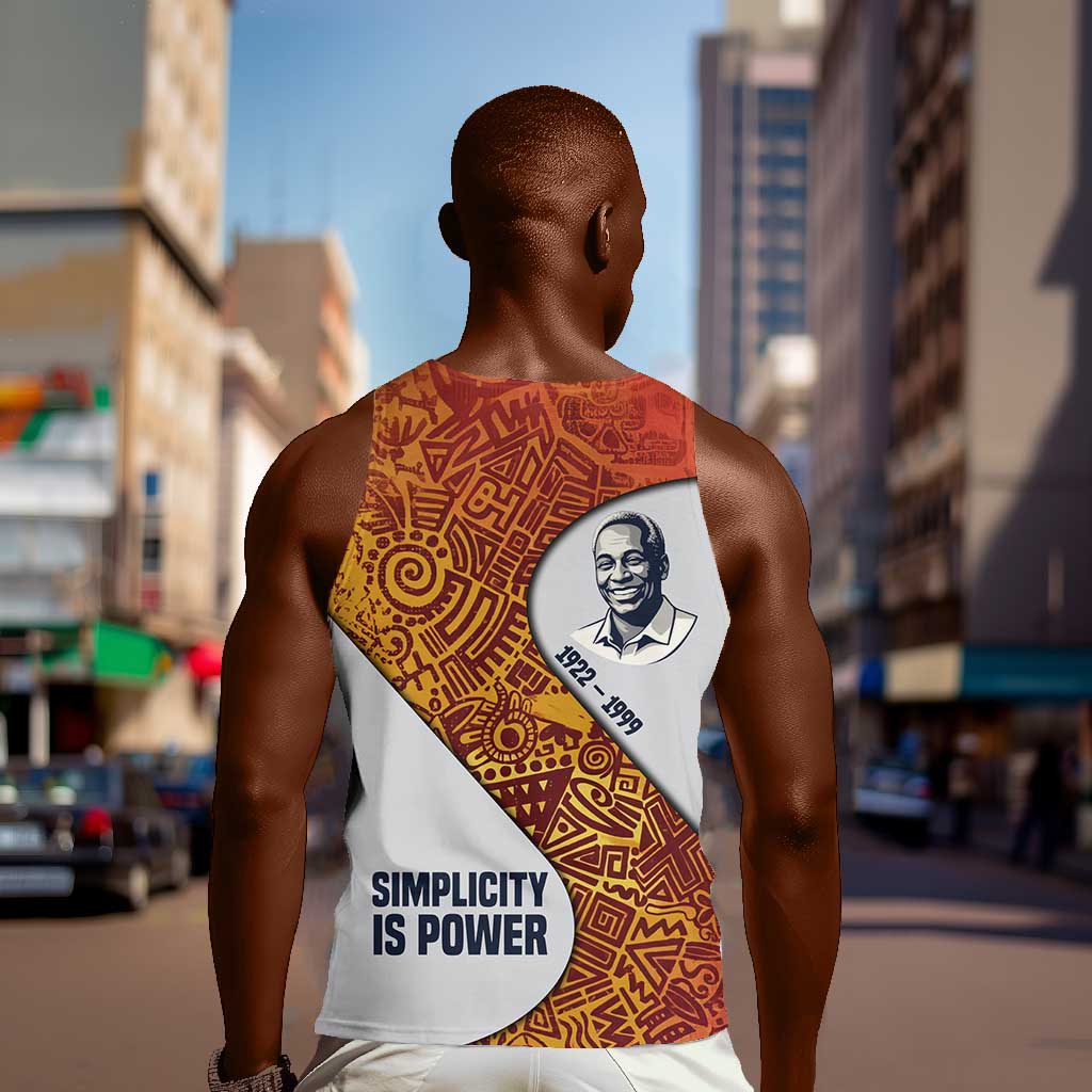 Julius Nyerere Men Tank Top with Smiling Portrait, Tribal Pattern and Simplicity is Power Quote - Wonder Print Shop
