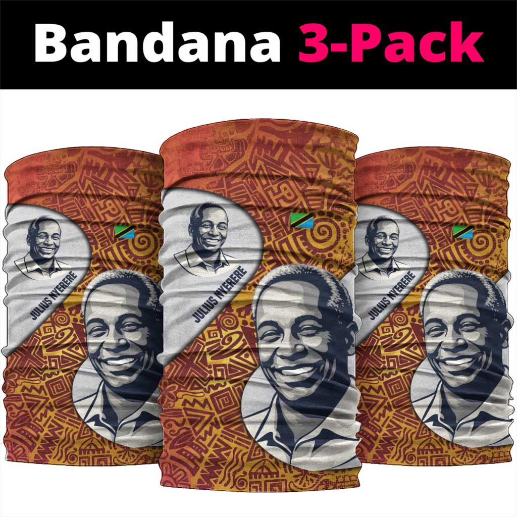 Julius Nyerere Neck Gaiter with Smiling Portrait, Tribal Pattern and Simplicity is Power Quote - Wonder Print Shop