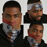 Julius Nyerere Neck Gaiter with Smiling Portrait, Tribal Pattern and Simplicity is Power Quote - Wonder Print Shop