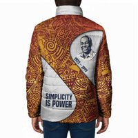 Julius Nyerere Padded Jacket with Smiling Portrait, Tribal Pattern and Simplicity is Power Quote - Wonder Print Shop
