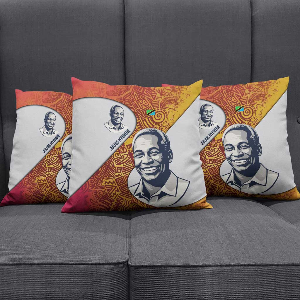 Julius Nyerere Pillow Cover with Smiling Portrait, Tribal Pattern and Simplicity is Power Quote - Wonder Print Shop