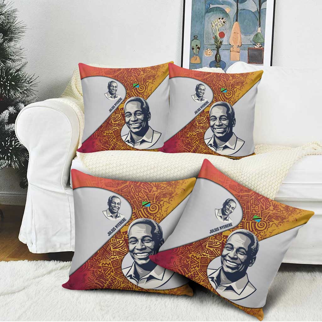 Julius Nyerere Pillow Cover with Smiling Portrait, Tribal Pattern and Simplicity is Power Quote - Wonder Print Shop