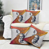 Julius Nyerere Pillow Cover with Smiling Portrait, Tribal Pattern and Simplicity is Power Quote - Wonder Print Shop
