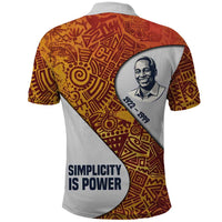 Julius Nyerere Polo Shirt with Smiling Portrait, Tribal Pattern and Simplicity is Power Quote - Wonder Print Shop