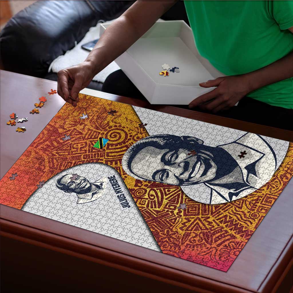 Julius Nyerere Puzzle with Smiling Portrait, Tribal Pattern and Simplicity is Power Quote - Wonder Print Shop