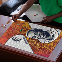Julius Nyerere Puzzle with Smiling Portrait, Tribal Pattern and Simplicity is Power Quote - Wonder Print Shop