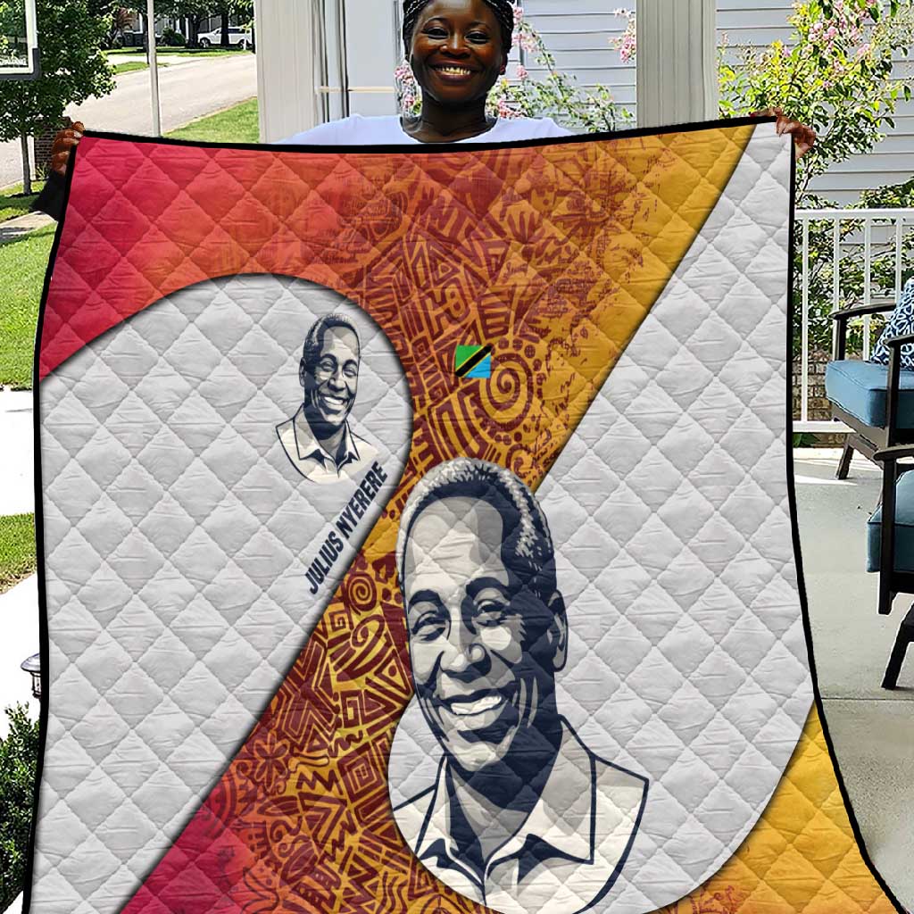 Julius Nyerere Quilt with Smiling Portrait, Tribal Pattern and Simplicity is Power Quote - Wonder Print Shop