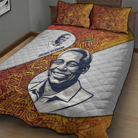 Julius Nyerere Quilt Bed Set with Smiling Portrait, Tribal Pattern and Simplicity is Power Quote - Wonder Print Shop