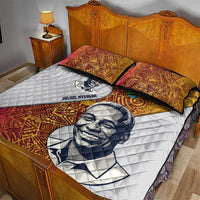 Julius Nyerere Quilt Bed Set with Smiling Portrait, Tribal Pattern and Simplicity is Power Quote - Wonder Print Shop