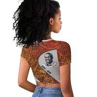Julius Nyerere Raglan Cropped T shirt with Smiling Portrait, Tribal Pattern and Simplicity is Power Quote - Wonder Print Shop