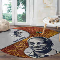 Julius Nyerere Round Carpet with Smiling Portrait, Tribal Pattern and Simplicity is Power Quote - Wonder Print Shop