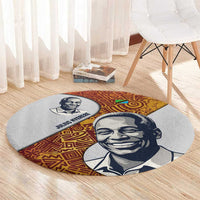 Julius Nyerere Round Carpet with Smiling Portrait, Tribal Pattern and Simplicity is Power Quote - Wonder Print Shop