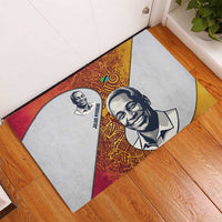 Julius Nyerere Rubber Doormat with Smiling Portrait, Tribal Pattern and Simplicity is Power Quote - Wonder Print Shop